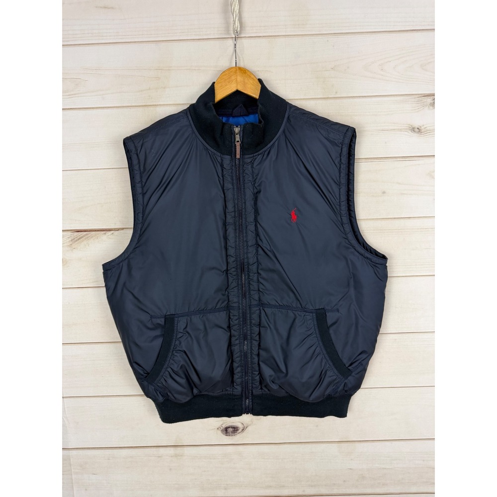 Polo Ralph Lauren Puffer Vest Mens XL Navy Blue Down Red Pony Logo Full Zip